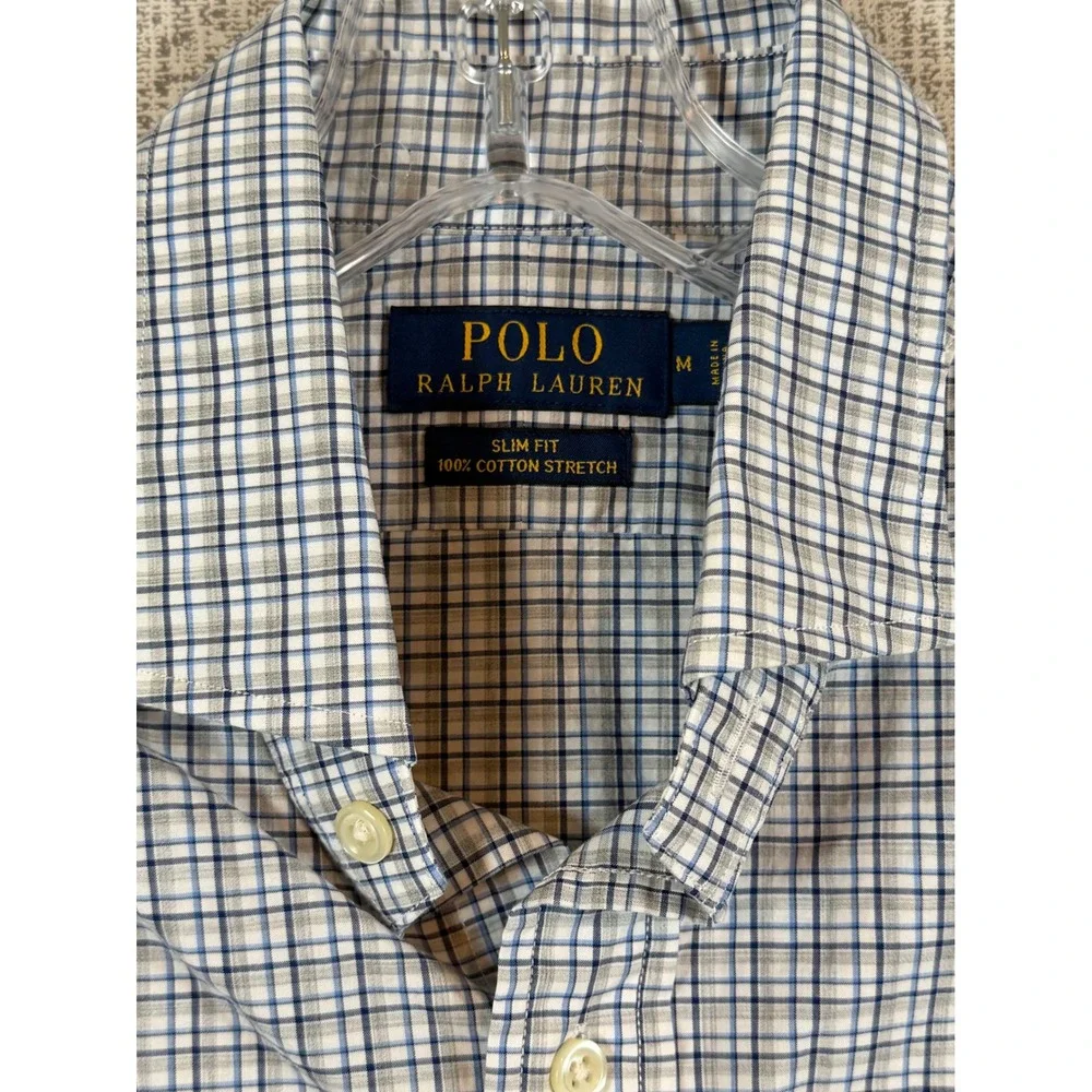 Polo Ralph Lauren Slim Fit Plaid Button Down Shirt Mens Medium Classic Preppy‎
